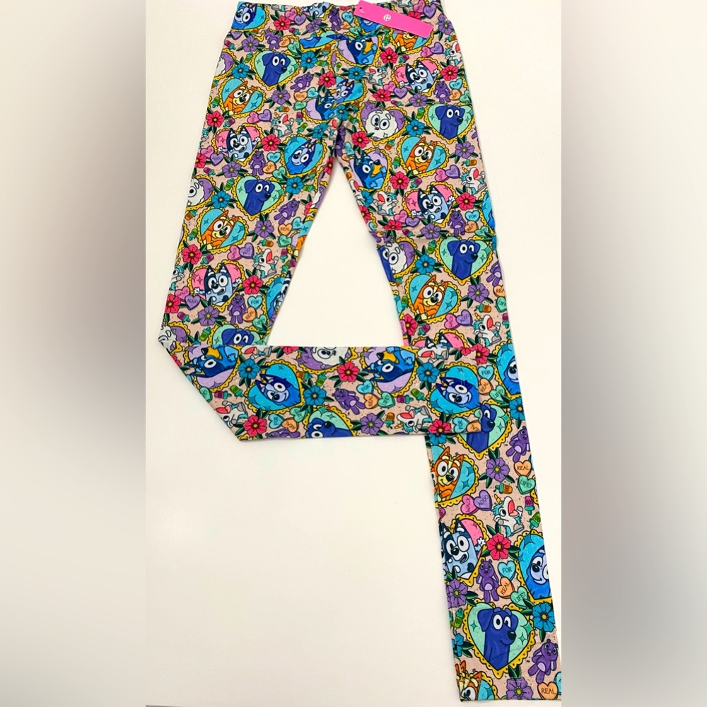 NWT Little Girl’s Bluey Pups Colorful Frames Hearts Soft Bamboo Yoga Leggings 12